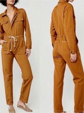 ABERCROMBIE & FITCH Utility Jumpsuit in Caramel Brown - Drawstring Waist Small
